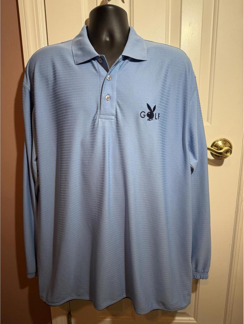 Playboy Golf Long Sleeve Polo Shirt Mens Size 2XL Blue Elastic On Sleeves & Hem